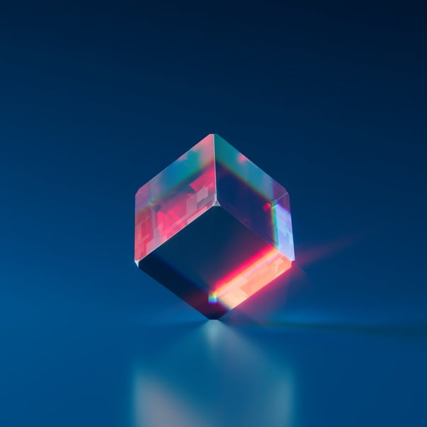 crystal cube balancing on one of it's corners